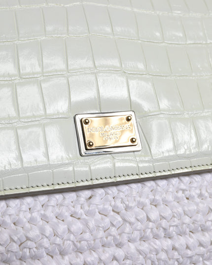 Dolce & Gabbana White Rafia Leather Top Handle Crossbody Bag