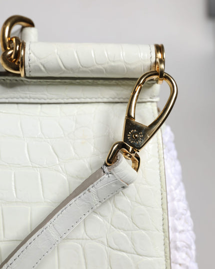 Dolce & Gabbana White Rafia Leather Top Handle Crossbody Bag