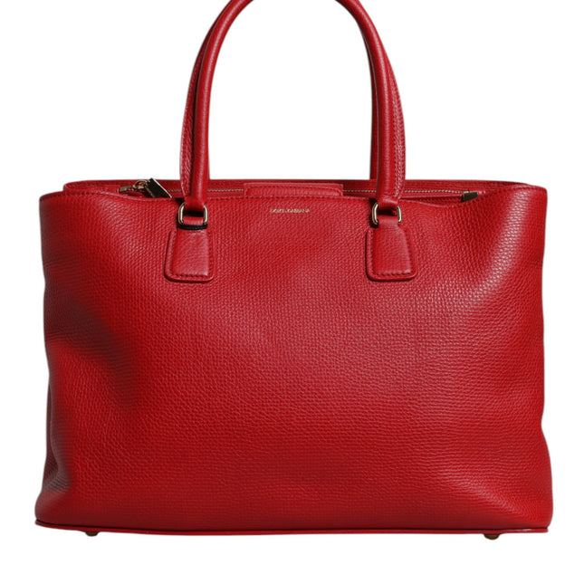 Dolce & Gabbana Red Calfskin Leather Logo Plaque Top Handle Bag