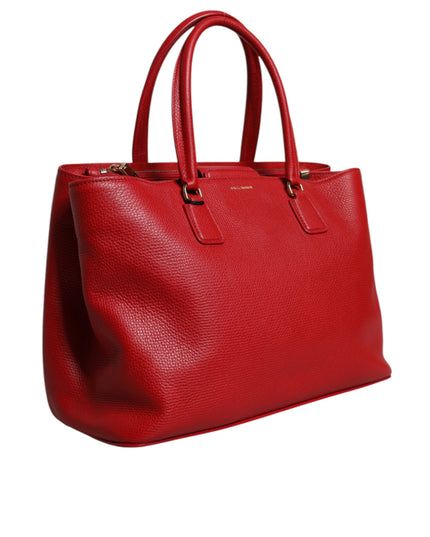Dolce & Gabbana Red Calfskin Leather Logo Plaque Top Handle Bag