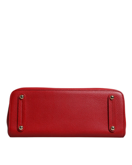 Dolce & Gabbana Red Calfskin Leather Logo Plaque Top Handle Bag