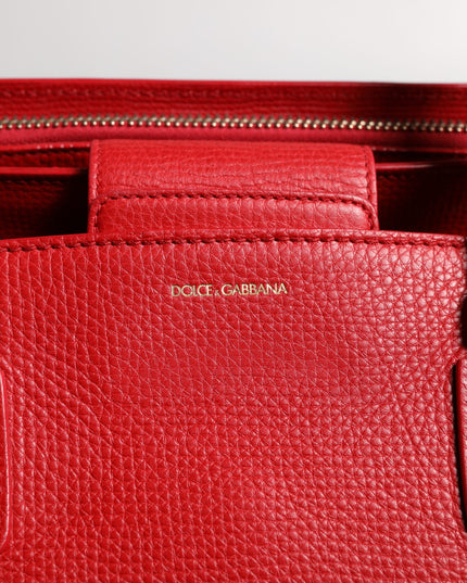 Dolce & Gabbana Red Calfskin Leather Logo Plaque Top Handle Bag