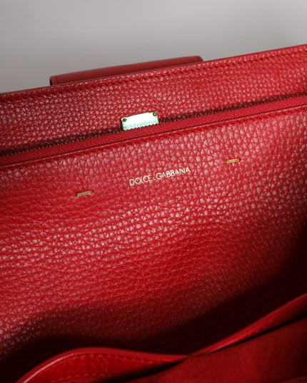 Dolce & Gabbana Red Calfskin Leather Logo Plaque Top Handle Bag