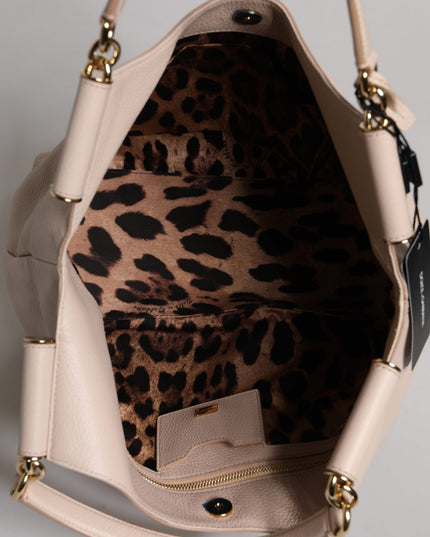 Dolce & Gabbana Light Pink Deer Leather Logo Plaque Tote Top Handle Bag