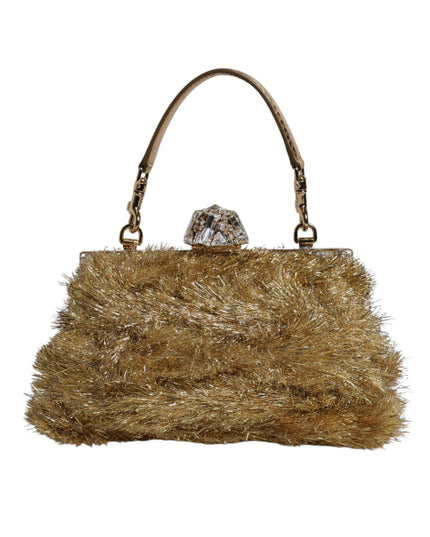 Dolce & Gabbana Gold Vanda Chain Strap Tinsel Crystal Evening Clutch Bag