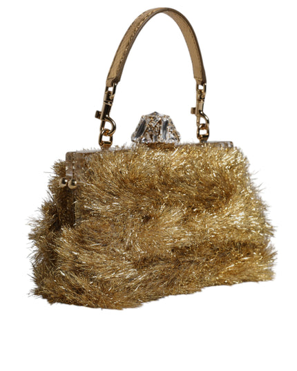 Dolce & Gabbana Gold Vanda Chain Strap Tinsel Crystal Evening Clutch Bag