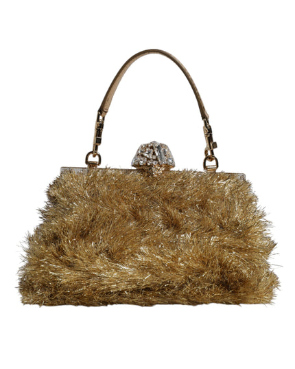 Dolce & Gabbana Gold Vanda Chain Strap Tinsel Crystal Evening Clutch Bag