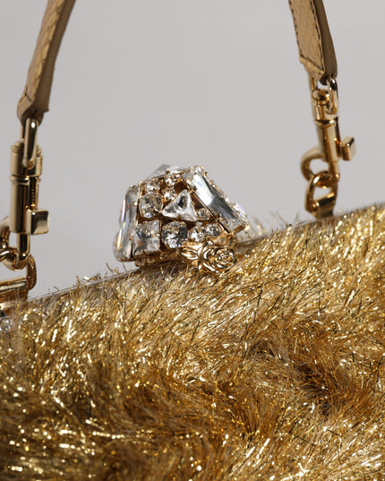 Dolce & Gabbana Gold Vanda Chain Strap Tinsel Crystal Evening Clutch Bag
