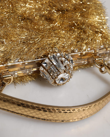 Dolce & Gabbana Gold Vanda Chain Strap Tinsel Crystal Evening Clutch Bag