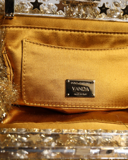 Dolce & Gabbana Gold Vanda Chain Strap Tinsel Crystal Evening Clutch Bag