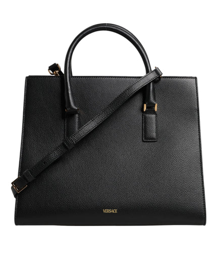 Versace Black Large Leather Top Handle Shoulder Crossbody Bag