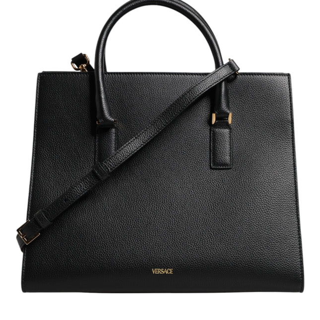 Versace Black Large Leather Top Handle Shoulder Crossbody Bag