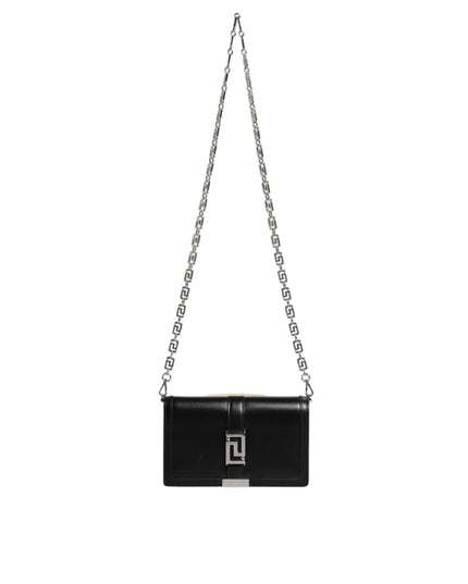 Versace Black Calfskin Leather Chain Strap Shoulder Crossbody Bag