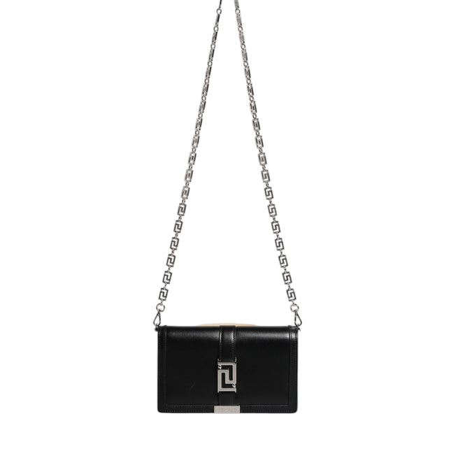 Versace Black Calfskin Leather Chain Strap Shoulder Crossbody Bag