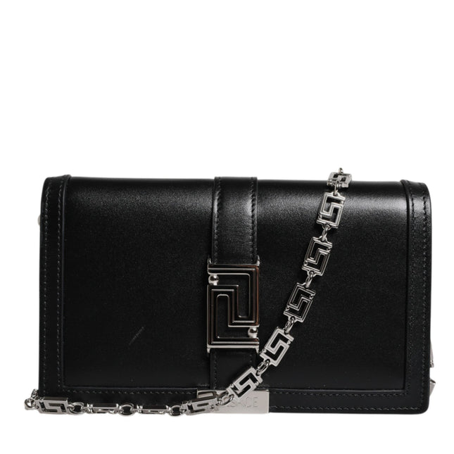 Versace Black Calfskin Leather Chain Strap Shoulder Crossbody Bag