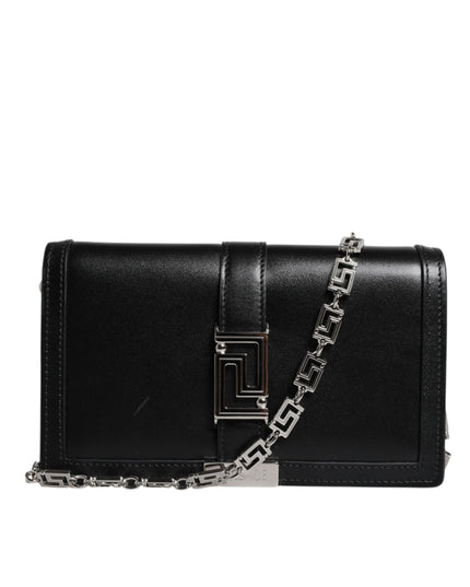 Versace Black Calfskin Leather Chain Strap Shoulder Crossbody Bag
