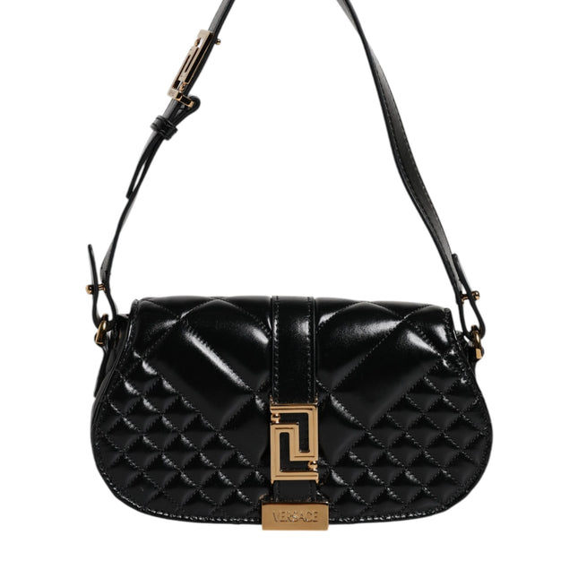 Versace Black Calf Leather Quilted Shoulder Strap Bag