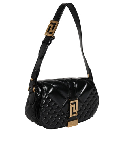 Versace Black Calf Leather Quilted Shoulder Strap Bag