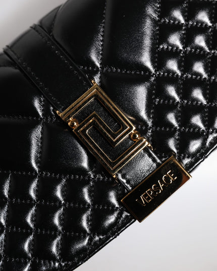 Versace Black Calf Leather Quilted Shoulder Strap Bag
