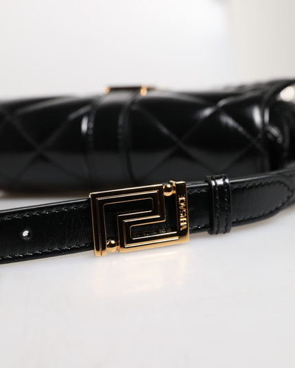 Versace Black Calf Leather Quilted Shoulder Strap Bag