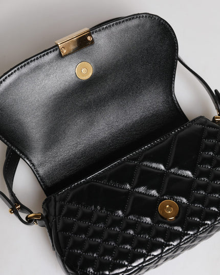 Versace Black Calf Leather Quilted Shoulder Strap Bag
