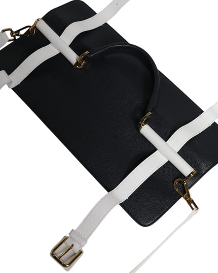 Dolce & Gabbana Blue White Calfskin Leather Crossbody Shoulder Bag