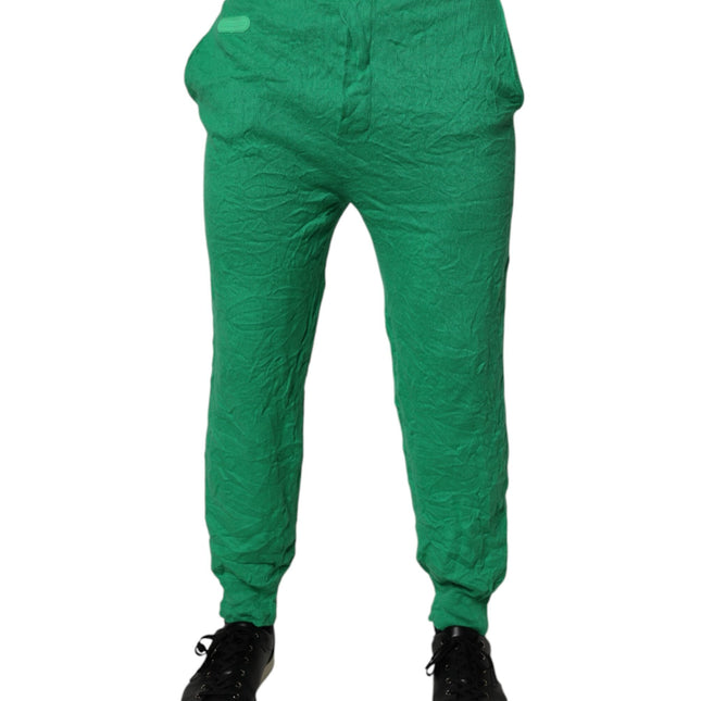 Dsquared² Green Cotton Elastic Waist Men Casual Pants