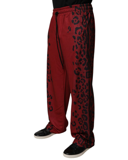 Dolce & Gabbana Red Leopard Print Polyester Men Jogger Pants