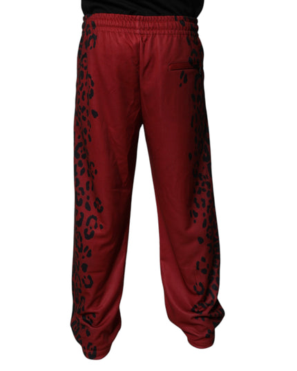 Dolce & Gabbana Red Leopard Print Polyester Men Jogger Pants