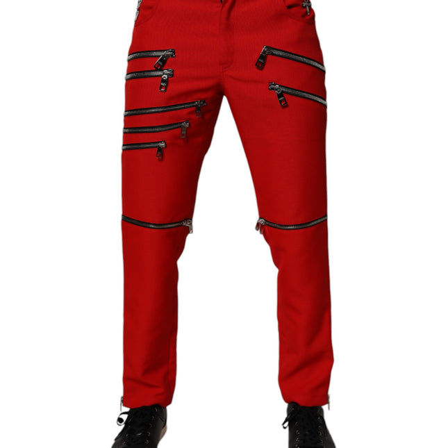 Dolce & Gabbana Red Zipper Embellished Straight Pants