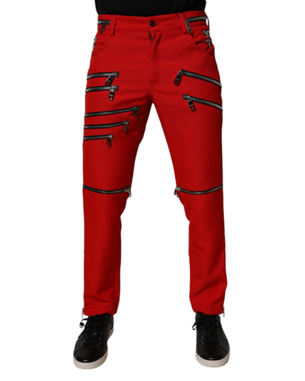 Dolce & Gabbana Red Zipper Embellished Straight Pants