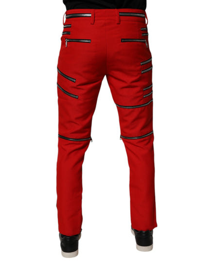 Dolce & Gabbana Red Zipper Embellished Straight Pants