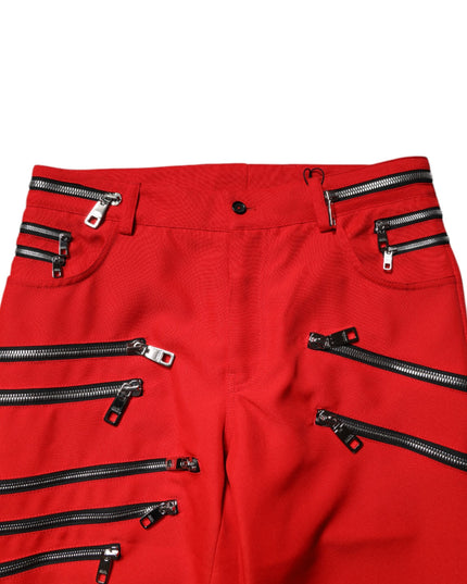 Dolce & Gabbana Red Zipper Embellished Straight Pants