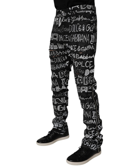 Dolce & Gabbana Black Cotton Logo Print Straight Denim Jeans