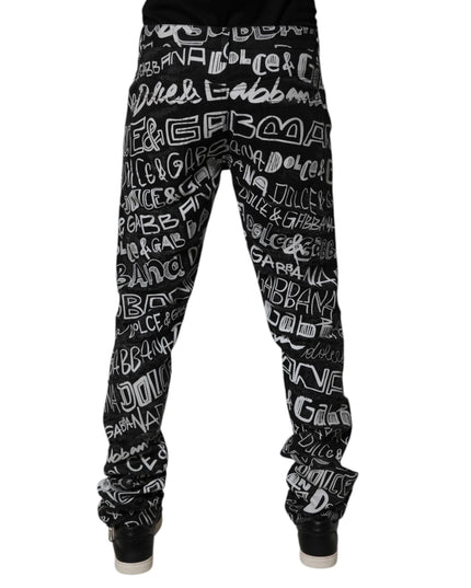 Dolce & Gabbana Black Cotton Logo Print Straight Denim Jeans
