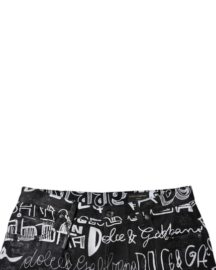 Dolce & Gabbana Black Cotton Logo Print Straight Denim Jeans