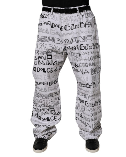 Dolce & Gabbana White Logo Print Straight Men Denim Jeans