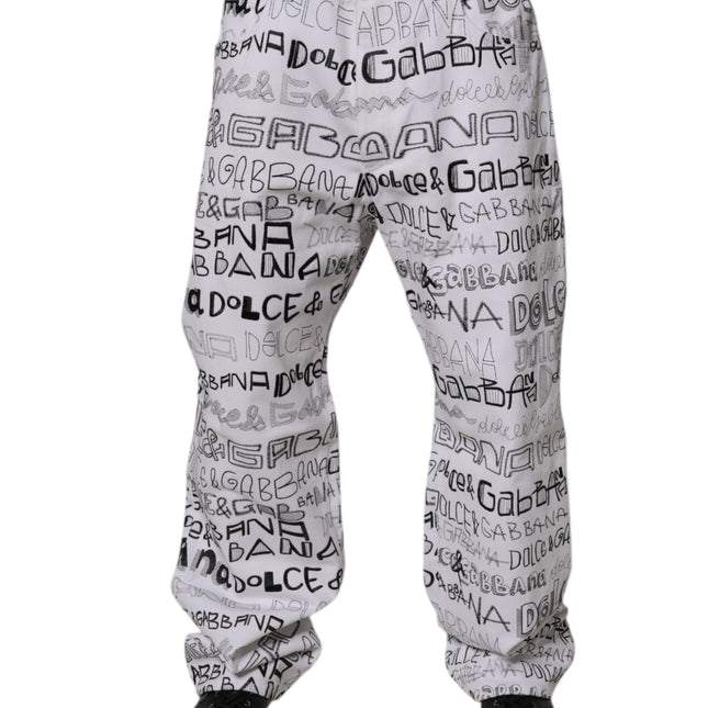 Dolce & Gabbana White Logo Print Straight Men Denim Jeans