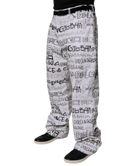 Dolce & Gabbana White Logo Print Straight Men Denim Jeans