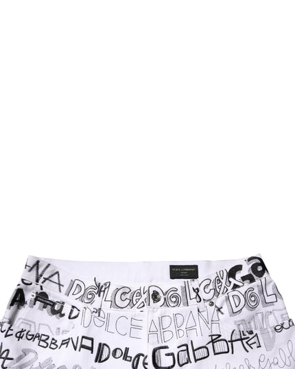 Dolce & Gabbana White Logo Print Straight Men Denim Jeans