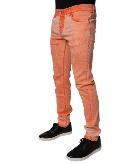 Dolce & Gabbana Orange Tie Dye Cotton Skinny Men Denim Jeans