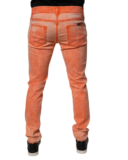 Dolce & Gabbana Orange Tie Dye Cotton Skinny Men Denim Jeans