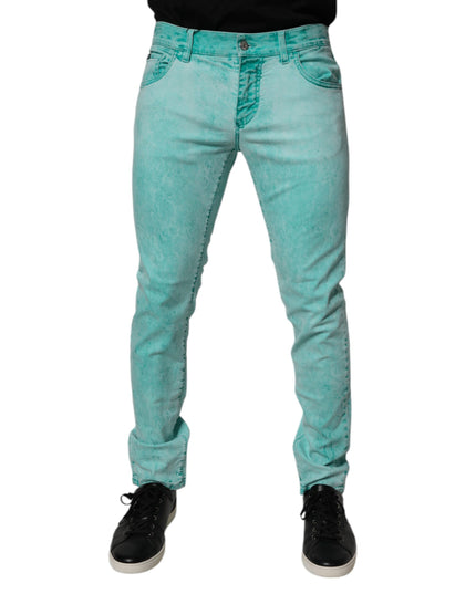 Dolce & Gabbana Green Tie Dye Cotton Skinny Men Denim Jeans