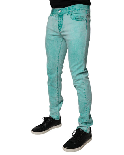 Dolce & Gabbana Green Tie Dye Cotton Skinny Men Denim Jeans
