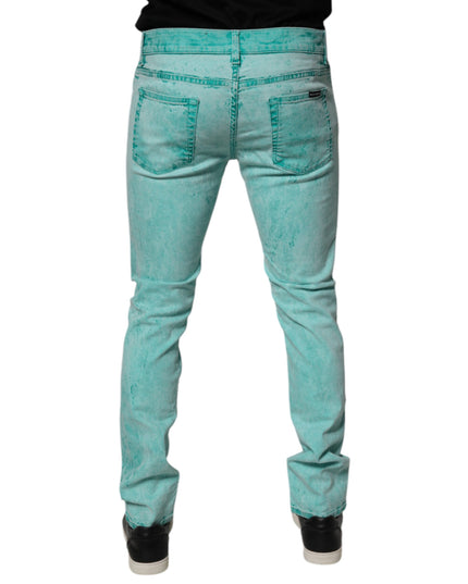 Dolce & Gabbana Green Tie Dye Cotton Skinny Men Denim Jeans