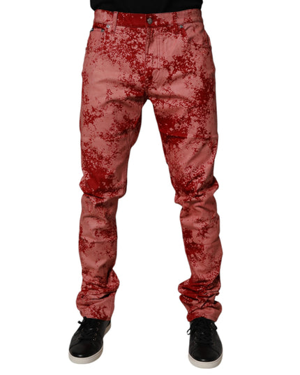 Dolce & Gabbana Red Tie Dye Cotton Skinny Men Denim Jeans