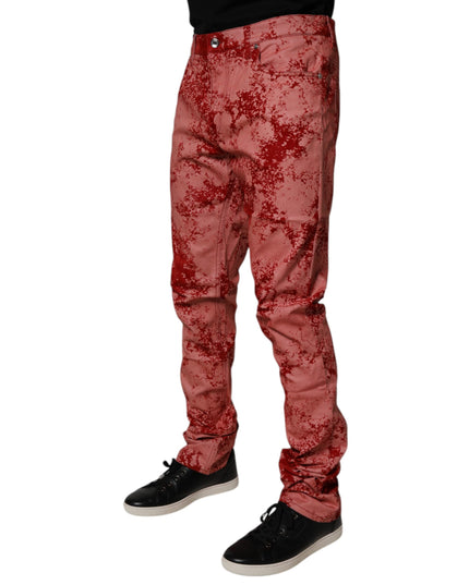 Dolce & Gabbana Red Tie Dye Cotton Skinny Men Denim Jeans