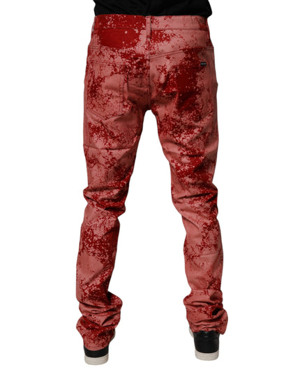 Dolce & Gabbana Red Tie Dye Cotton Skinny Men Denim Jeans