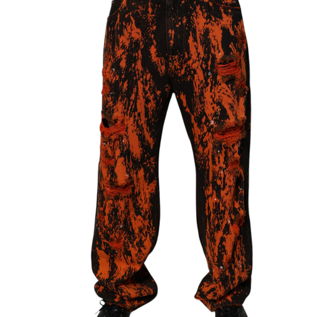 Dolce & Gabbana Black Red Tie Dye Cotton Straight Denim Jeans