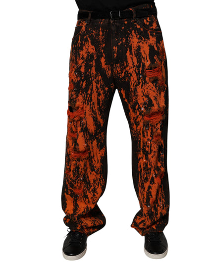 Dolce & Gabbana Black Red Tie Dye Cotton Straight Denim Jeans